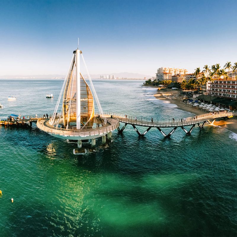 Panoramic Aerial View of Puerto Vallarta Skyline in Mexico.